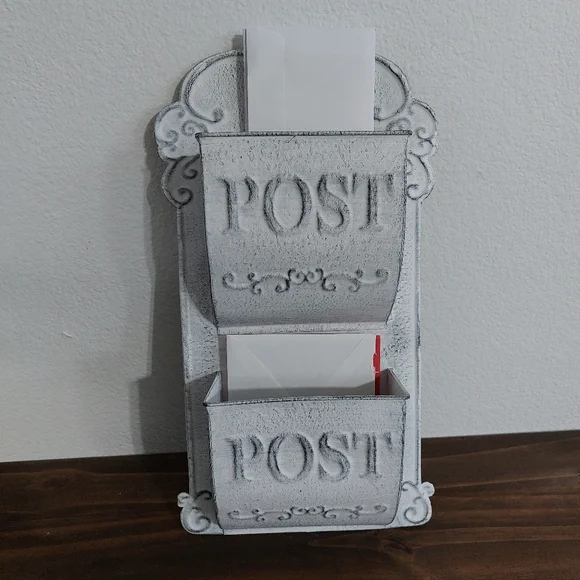 White Vintage Style French Country Mail Slot Wall Planter Decorative Post Box